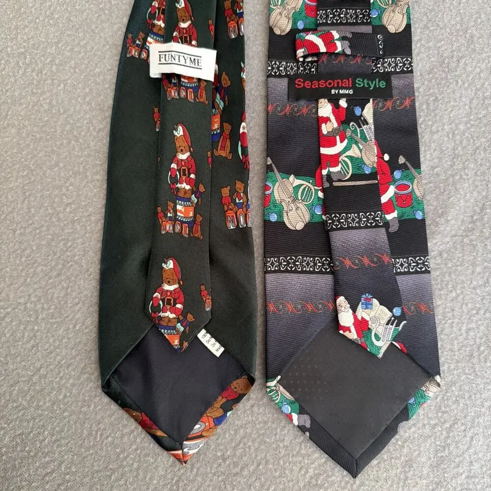 Ties 2 Neckties Christmas Holiday Santa Bear